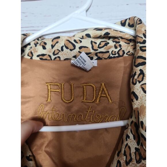 VTG Fuda International Tan Leopard Print 100% Silk Full Zip Jacket Womans Size S - Picture 5 of 6